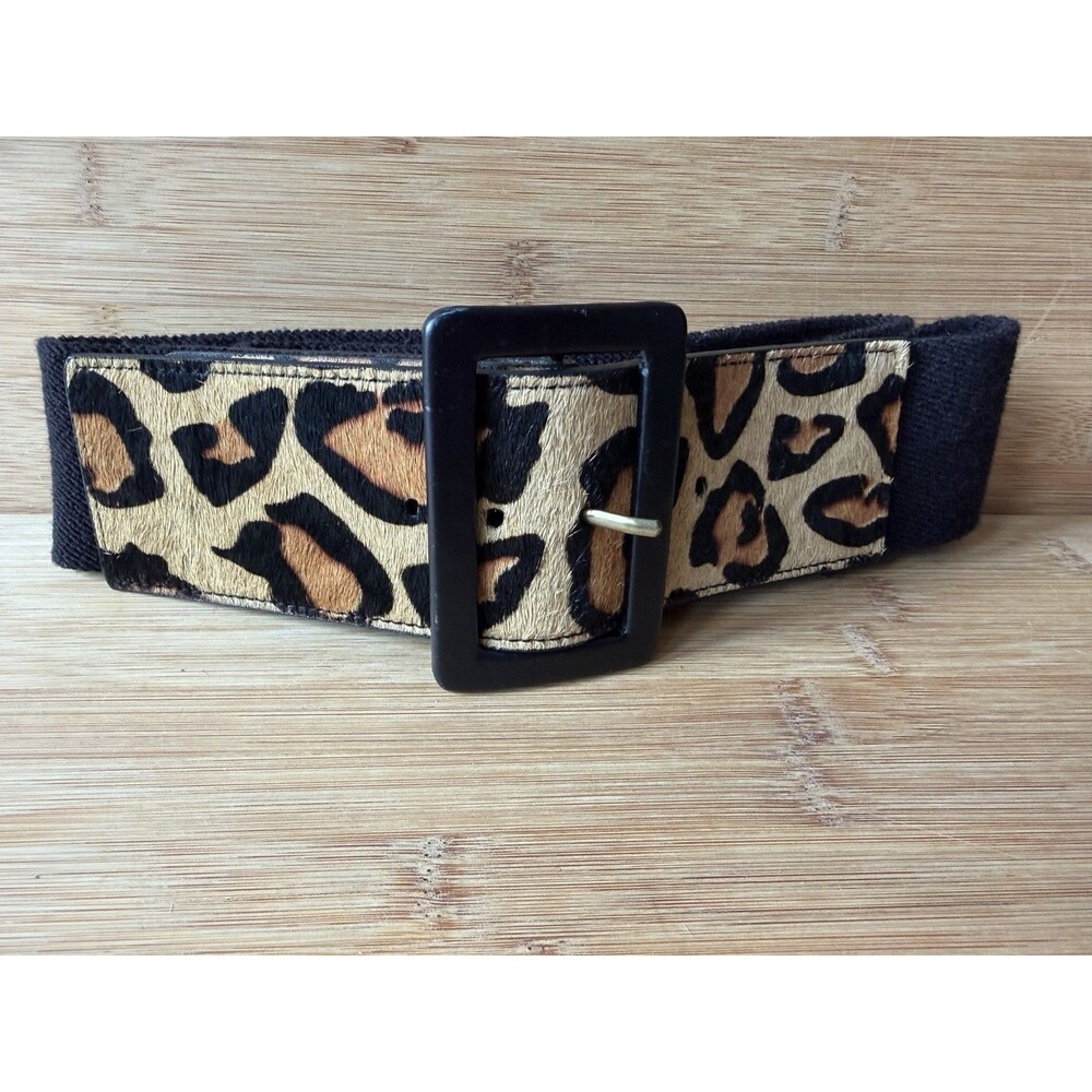 Another Line Inc Wide Waist Calf Hair Leather Leopard Print Stretch Belt Sz M